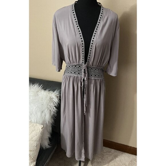 Evanhome Women's Elegant Summer Cardigan Maxi Long Gray Coverup Size Large - Picture 2 of 10